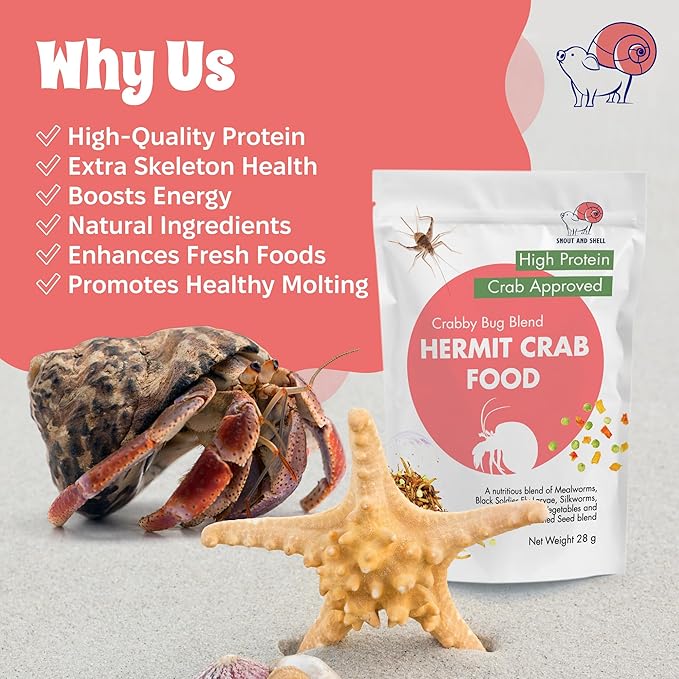 Crabby Bug Blend Natural Hermit Crab Food – Crickets, Mealworms & Sprouted Veggies – 28g – Snout and Shell