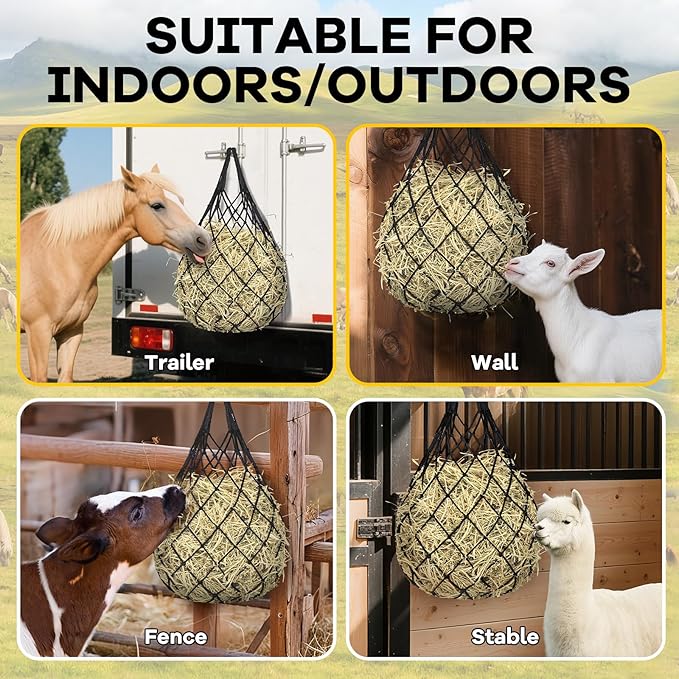3 Pcs Hay Bags for Horses, Hay Nets for Horses Goat Sheep,Goat Hay Feeder for Slower Feeding,Strong Load-Bearing Hay Bag Hanging for Horse Stable Trailer (Black)