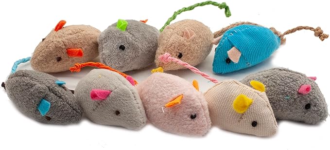 Fashion's Talk Cat Mice Toy 18-Pack Plush Catnip-Filled Mice Toys for Indoor Cats - Realistic Design, 9 Assorted Colors, 2 of Each, Value Pack