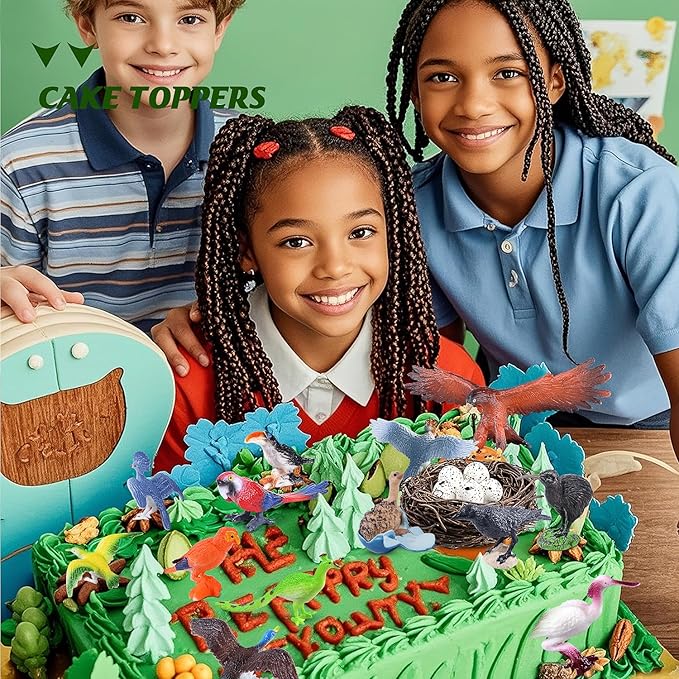 SIENON 23Pcs Birds Toys Playset, Assorted Wildlife Bird Figures with Nest, Raven, Kiwi, Ostrich, Macaw, Golden Eagle for Kids Educational Birthday Cake Décor Garden Accessories School Project
