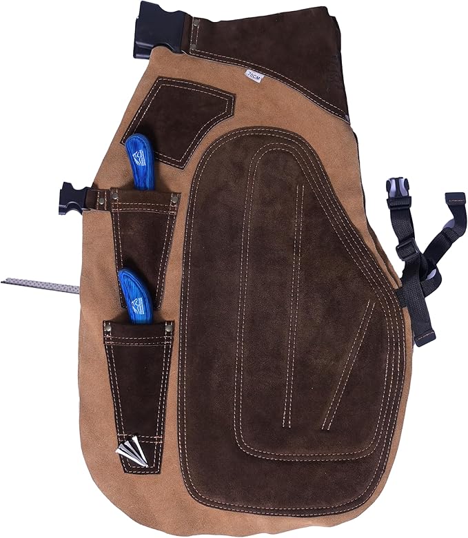 Equine Care Farrier Apron Chaps – Cowhide Suede Leather, Foam Padded Thigh and Back Support, Adjustable Waist, Tool Pockets, Magnetic Nail Holders (23 inches (59 cm))
