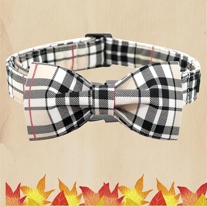 Dog Collar, Bow Dog Collar Plaid Pet Collar Dog Cute Pet Bow Soft Girl or Boy Dog Collars with Metal Buckle Adjustable Collar for X-Large Dogs