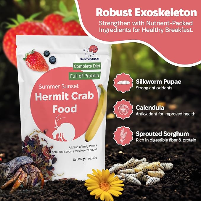 Snout and Shell Hermit Crab Food Variety Pack – Blue Waves, Protein Mix & Summer Sunset – High-Protein Whole Food Diet with Seafood, Seeds, Fruits & Flowers – Natural Foraging Blend for Healthy Crabs