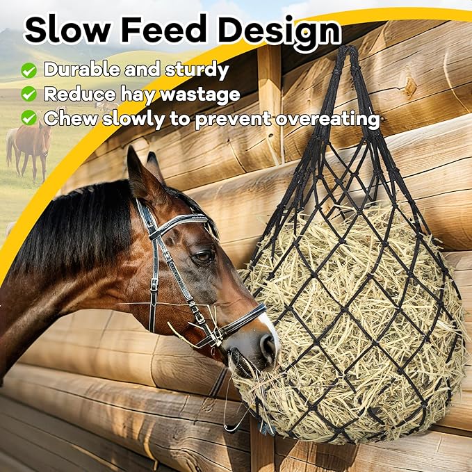 3 Pcs Hay Bags for Horses, Hay Nets for Horses Goat Sheep,Goat Hay Feeder for Slower Feeding,Strong Load-Bearing Hay Bag Hanging for Horse Stable Trailer (Black)
