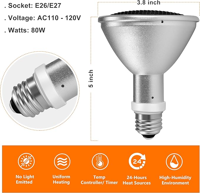 Deep Heat Projector - DHP 80W Infrared Reptile Heat Lamp Bulbs for Turtle Light Bearded Dragon Chicken Lizard Leopard Gecko Snake