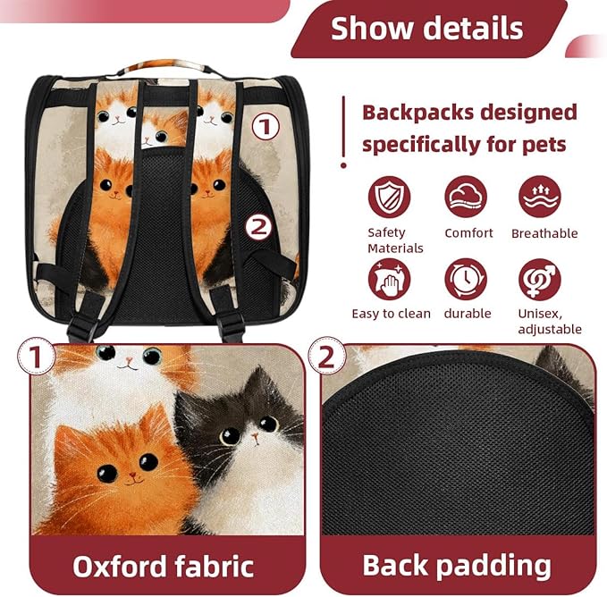 Cute Cats (1) Pet Travel Carrier | Ventilated Comfortable Design with Safety Features | Ideal for Small to Medium Sized Pets Cats, Dogs etc