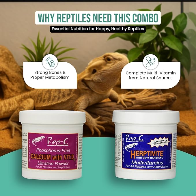 Reptile Calium with D3 3.3 oz. Herptivite multivitamin 3.3 oz. for Reptiles and Amphibians, Including Microfiber Cleaning Cloth (Herptivite multivitamin for Reptiles, Ultrafine Calium Powder with D3)