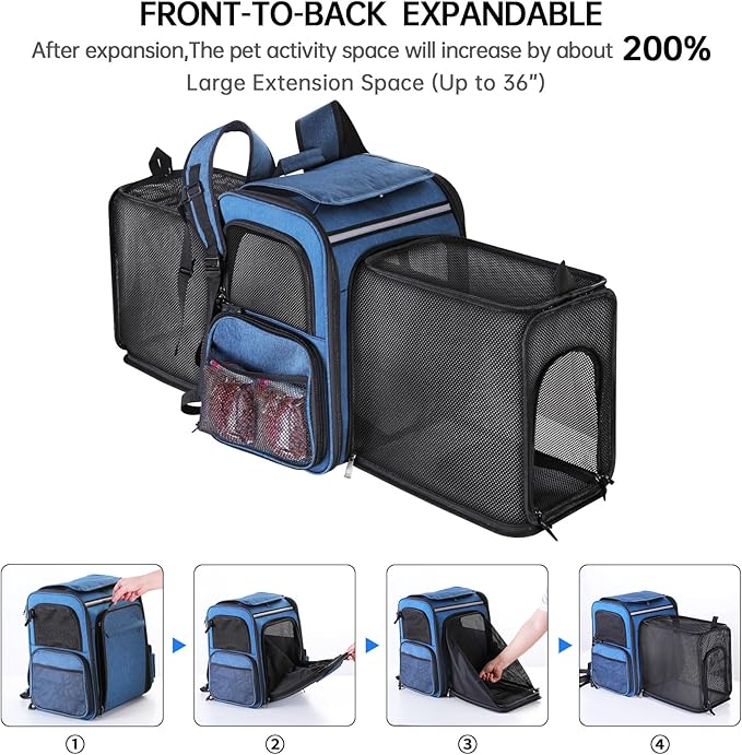 Cat Carrier Backpack for Travel,Dog Carrier Backpack for Large cat, Small Dogs,Puppies Up to 20 Lbs,Expandable Cat Backpack for Outdoor Hiking,Pet Carrier Backpack,Cat Backpack Carrier (Blue)