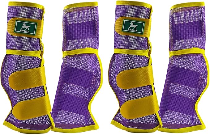 Fly Boots for Horses Set of 4 – Breathable Mesh Leg Protection for Summer with Ventilated Design & All-Day Comfort （Purple，Large