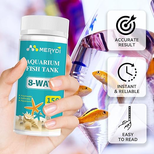 Aquarium Test Strips,8 Way Aquarium Ammonia Test Strips for Saltwater Freshwater Aquariums,Pond Fish Tanks,150 Aquarium Test Kit-Test pH, Alkalinity,Nitrate,Ammonia and More