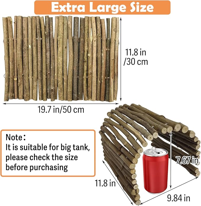 Hamiledyi Extra Large Tortoise Hide 20"x 11.8" Wooden Reptile Hides Large Snake Hide Turtle Hut Bendable Climbing Bridge Wood Tunnel Turtle Hideout for Ball Python Bearded Dragon Chameleon Lizard