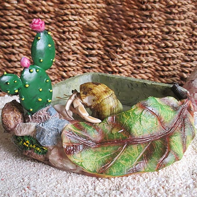 Hermit Crab Food Dish, Resin Hermit Crab Food & Water Bowl, Hermit Crab Accessories, Cactus Design Reptile Feeding Bowl, Hermit Crab Water Bowl for Dry and Fresh Foods (Green)
