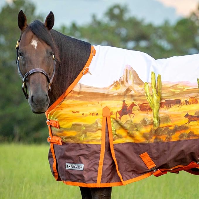 Jeffers Expression 1200 Denier Standard Neck Turnout Sheet, Cattle Drive, 87"- Waterproof, Breathable Horse Sheet with 0g Polyfill, No Insulation, Ideal Protection for Wind & Rain, Lightweight