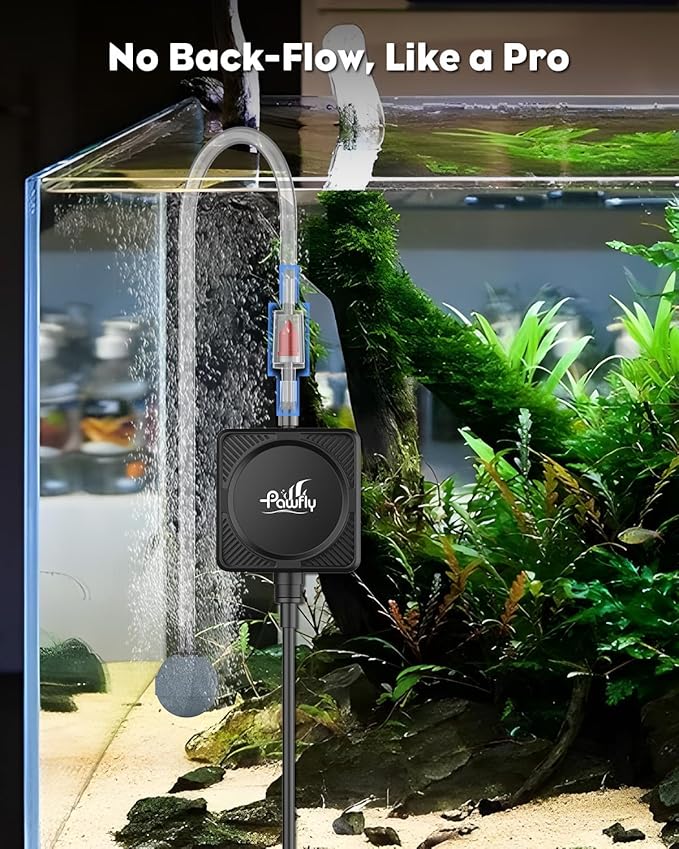 Pawfly Mini Aquarium Air Pump, Ultra Quiet Oxygen Aerator Kit for 1-15 Gallon Fish Tanks with Air Tubing, Air Stone, Check Valve & Suction Cups