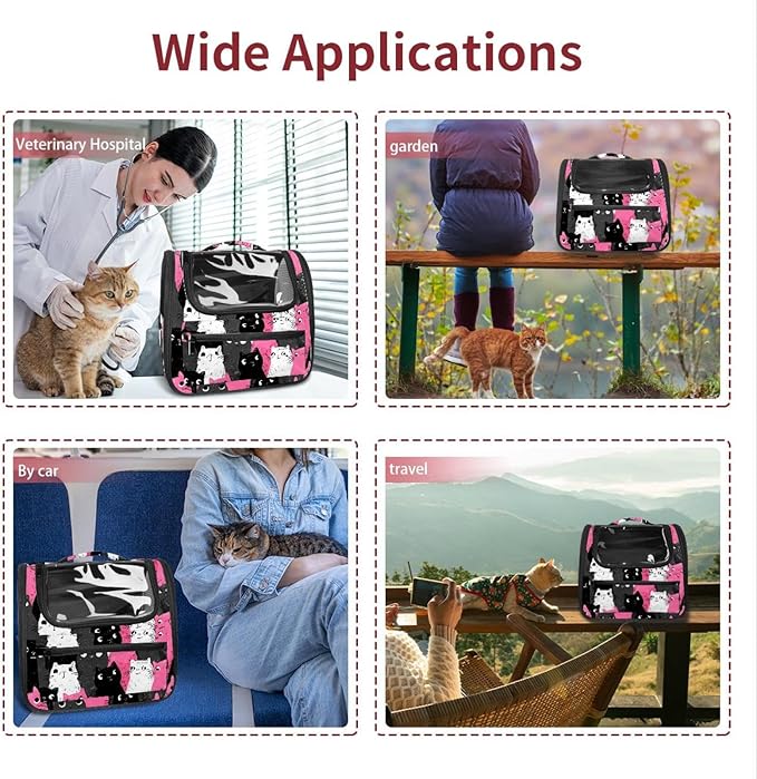 Cute Cats Pink (1) Pet Cat Backpack Carrier for Kitty Small Dog, Ventilated Pet Carrier Bag for Car, Walking, Hiking, Outdoors