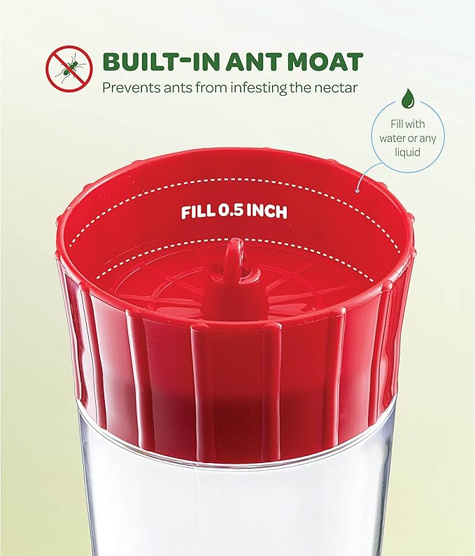 Hummingbird Feeder 10 oz [Set of 2] Plastic Feeders for Outdoors, with Built-in Ant Guard - Circular Perch with 5 Feeding Ports - Wide Mouth for Easy Filling/2 Part Base for Easy Cleaning