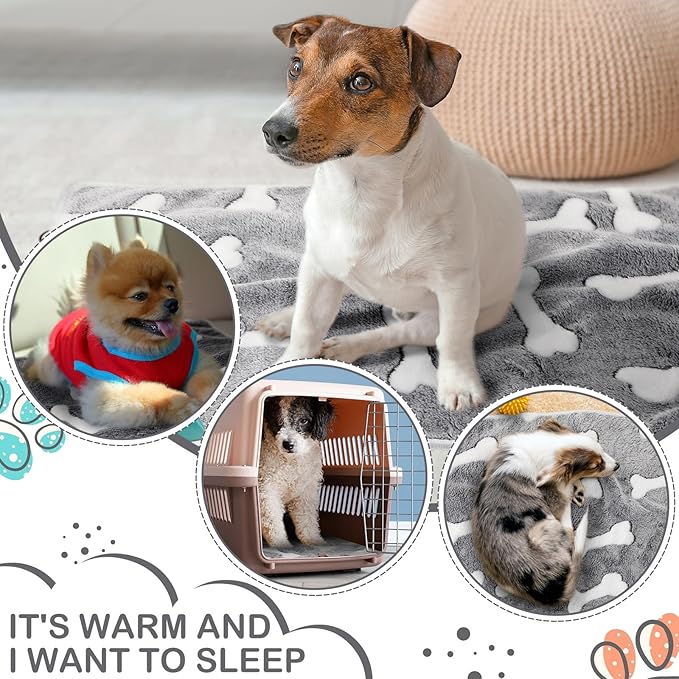 Reginary 4 Pcs Waterproof Guinea Pig Blankets Washable Small Animal Fleece Bedding Absorbent Guinea Pig Cage Liners Reusable Pet Pee Pad Sleep Mat for Hamster Ferret (Gray Bones,24 x 16 Inch)