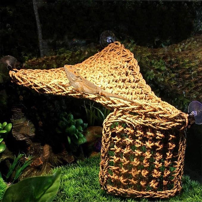 PINVNBY Bearded Dragon Hammock,Reptile Lounger Natural Seagrass Lizard Hammocks Habitat Tank Accessories Jungle Climber Vines Flexible Leaves Decor for Climbing Reptiles Chameleon Gecko Snakes
