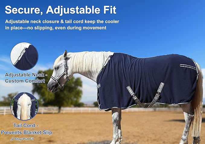 Horse Fleece Cooler, Blanket Liner - 300g Anti-Pilling Fleece, Moisture-Wicking, Cooling & Drying for Post-Workout, Bath & Travel, Prevent Overheating & Chilling Navy 81