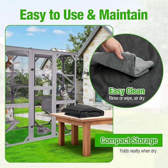 Kingling Outdoor Cat House Cover for Large Cat Catio Cat House, Universal Catio Cover Waterproof & Dustproof Pet Enclosure Cover for Cat Houses & Condos Black(Cover Only) - 63" L x 33" W x 70" H inch