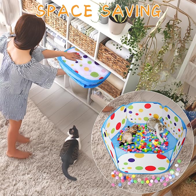 Palksky Interactive Cat Toys with Cat Ball Pit, Toy Balls, Ball Launcher, Spring Toys for Bored Indoor Cats Self Play, Enrichment Toy for Fun and Exercise