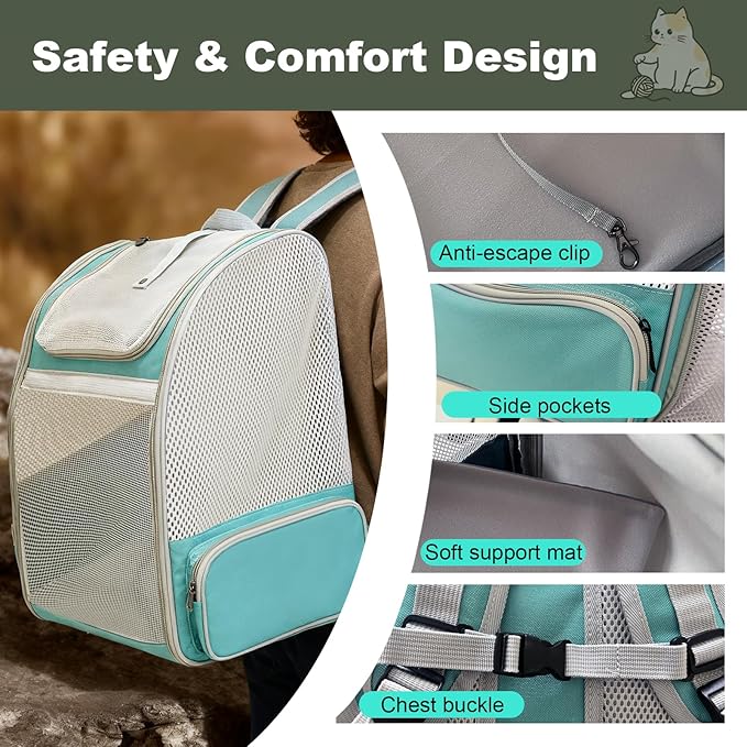 halinfer Backpack to Carry Cat and Small Puppy up to 16 Pounds, Breathable Pet Carrier to Transport Kitten Rabbit to Vet Visit Bag, Airline Approved Collapsible Expandable Black