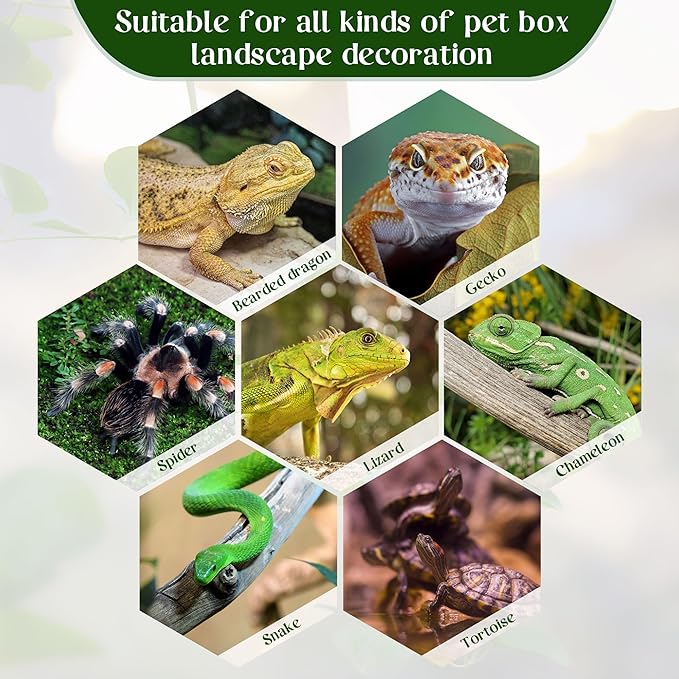 2Pcs Reptile Plants for Terrarium, Amphibian Habitat Decor Plant, Snake Tank Accessories, Artificial Plants for Gecko Lizard Chameleon Tortoise with Base - Fake Monstera