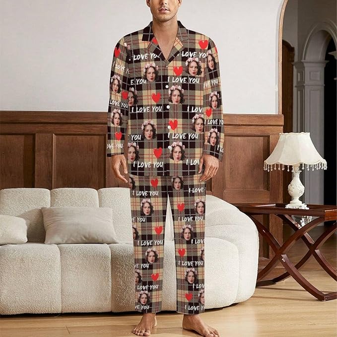 D-Story Personalized Pajamas with 1-8 Faces for Women Men, Custom Christmas Pjs, Pajamas Gifts For Family,Cat Mom,Dog Mom