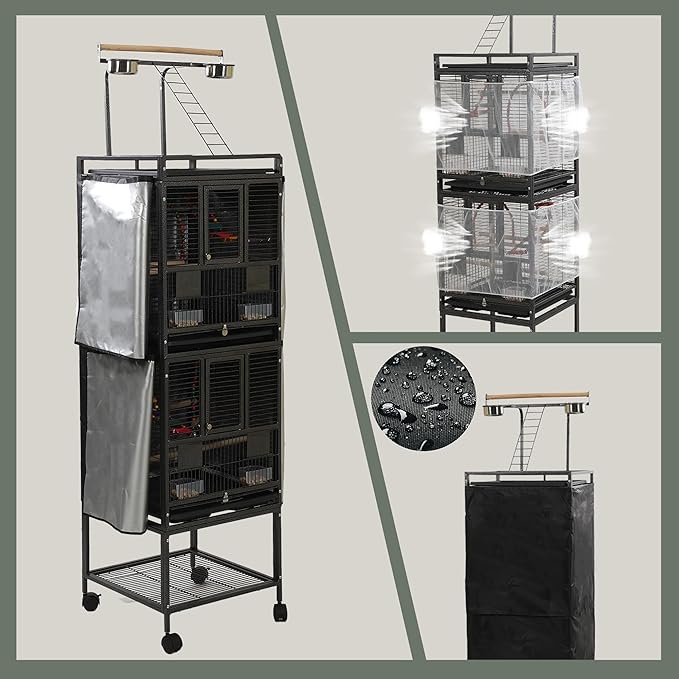 68" Double Bird Cage,Stackable Divided Parakeet Cage, Parrot Cages for Medium Birds with Bird cage Cover,Birdcage Seed Catcher,for Cockatiels Canaries Lovebirds Finches Budgies Small Parrots