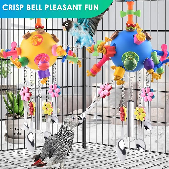 KATUMO Bird Toys, 2PCS Parrot Pull Spoons Colorful Acrylic Stick Chew Toys for Amazon Parrot, Parakeet, African Grey, Conure, Caique, Quaker, Small Cockatoo, Mini Macaw, Eclectus and Similar Birds