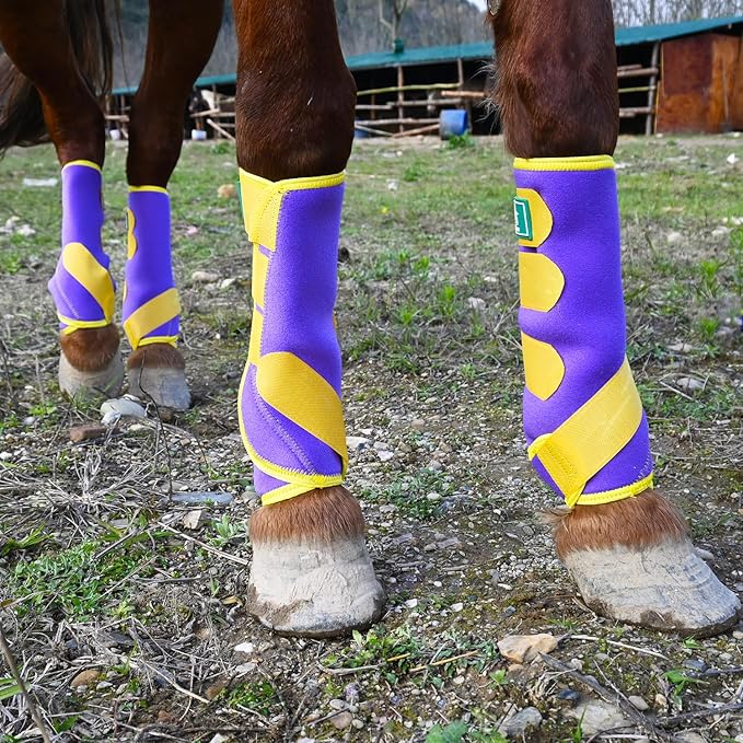 Equine Sport Horse Boots Set of 4 – Neoprene Leg Protection with Durable Hook & Loop Straps, Breathable & Comfortable Fit for Training, Riding, and Performance（Purple, Large）