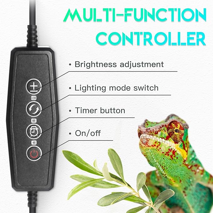 Dimmable LED Reptile UVB Lamp, 8000 Hours UVB Duration for Much Longer Lifespan, Adjustable 4/8/12-Hour Cycles, Suitable for Tortoise and Gecko, 4W, S Size