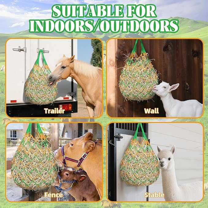 3 Pcs Hay Bags for Horses, Hay Nets for Horses Goat Sheep,Goat Hay Feeder for Slower Feeding,Strong Load-Bearing Hay Bag Hanging for Horse Stable Trailer (Green)