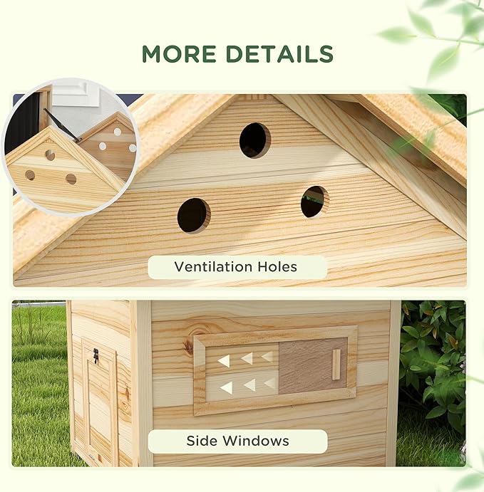 PawHut Duck Coop, Wooden Chicken Coop, Duck House with Openable Roof, Double Doors, Removable Base for 1-3 Ducks, Chickens, 31" L, Natural Wood