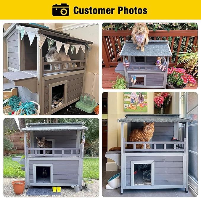 Aivituvin Cat House Indoor 2 Story Feral Cat Shelter for Winter Outdoor Large Size Cat Enclosure for Multiple Cats