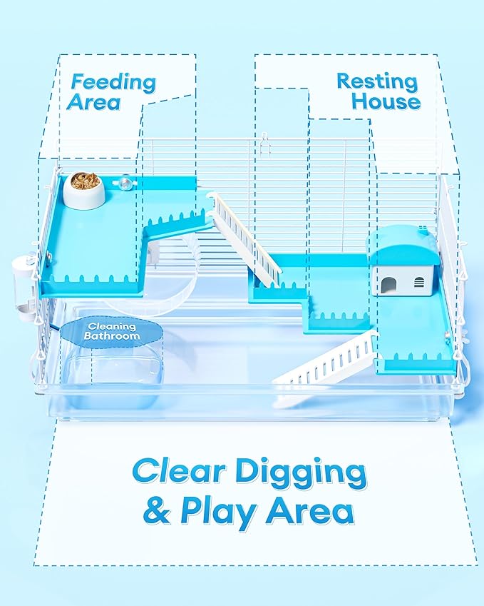 BUCATSTATE 3 Levels Small Hamster Cage with Accessories, 8-in-1 Small Animal House for Dwarf Hamsters, Mice, Gerbils (18.5"x11.8"x11.8")