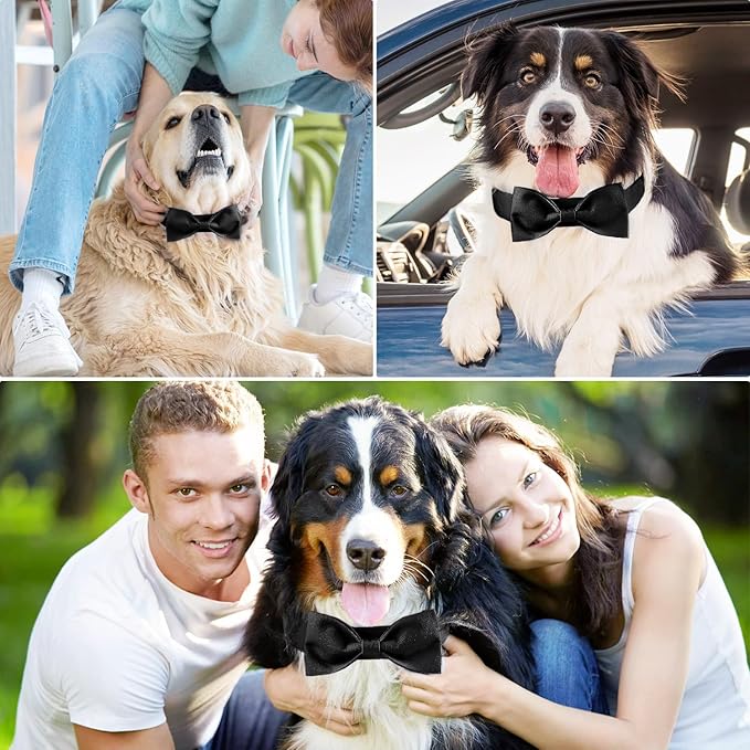 Segarty Dog Wedding Outfit, Adjustable Black Bowtie Collar for Extra Large Dogs Neck Girth 16.5-21.3in, Tie Tuxedo Comfortable Pets Grooming Accessories for Formal Wedding Holiday Birthday Party