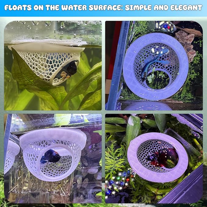 Pink Floating Betta Hide & Shrimp Cave – 3D Printed Aquarium Hammock, Feeding Ring & Resting Spot for Betta Fish, Shrimp & Small Fish (Eco-Safe PLA)