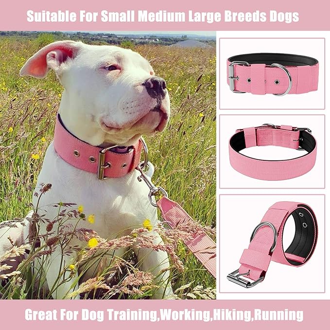 Heavy Duty Tactical Dog Collar - 1.5" Width Military Durable Thick Nylon with Adjustable Metal D Ring & Buckle Working Training K9 Collar for Medium Large Dogs (M(17"-20"), Pink)