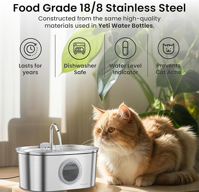 PawsPik SS-01 Stainless Steel Faucet-Design Cat Fountain, 108.2 oz.