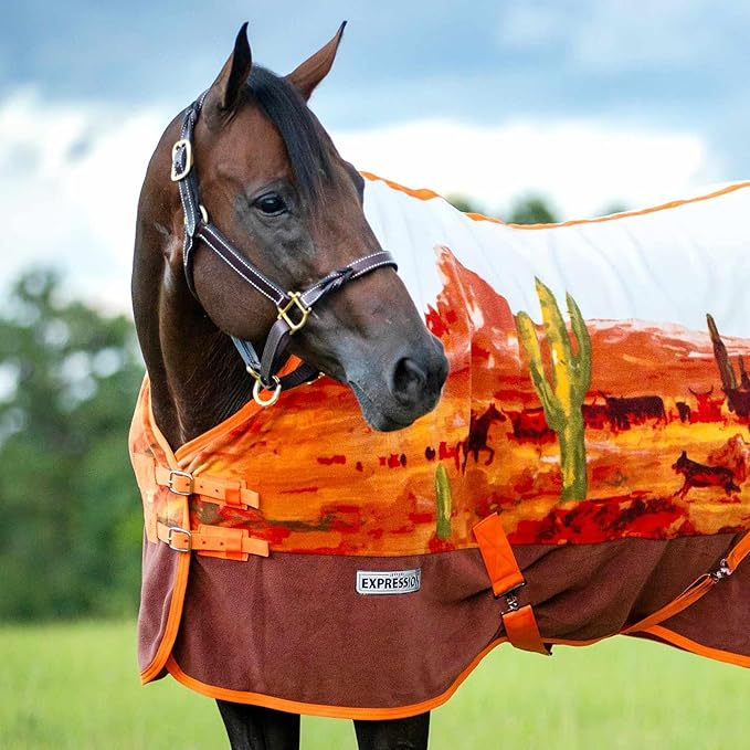 Jeffers Expression Fleece Cooler for Horses, Standard Neck, Cattle Drive 84"- Equine Towel Blanket, Moisture Absorbent, Light Weight, Best for Drying, Exercise, Bathing, Adjustable Belly Bands