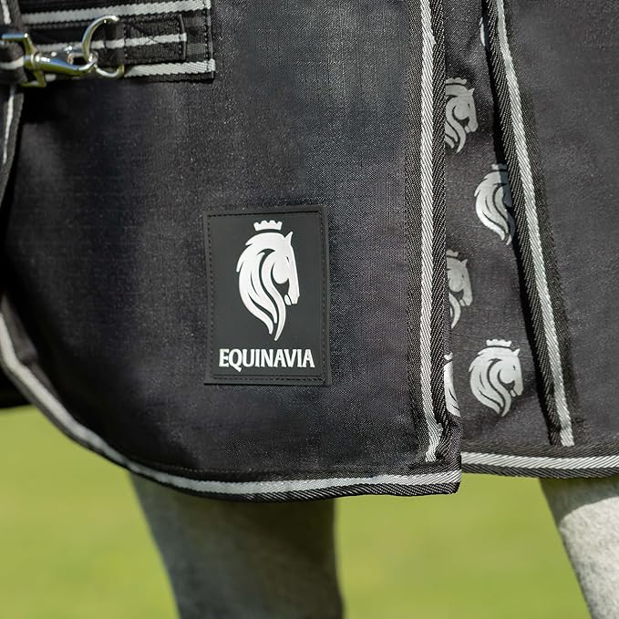 Equinavia Norse Lightweight 100g Fill Horse Rain Blanket | Waterproof Turnout Sheet - Black - 66 in - Black - 84 in