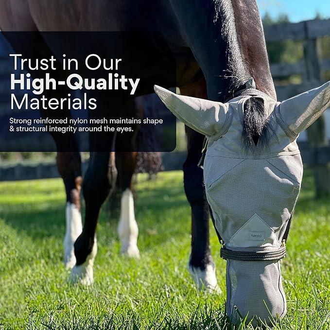 Horse Fly Mask with Nose Cover and Ears - 95% UV Eye Protection - Built-in Visor - Breathable, Lightweight Mask - Adjustable Fit for Comfort Horse Medium/Large Size