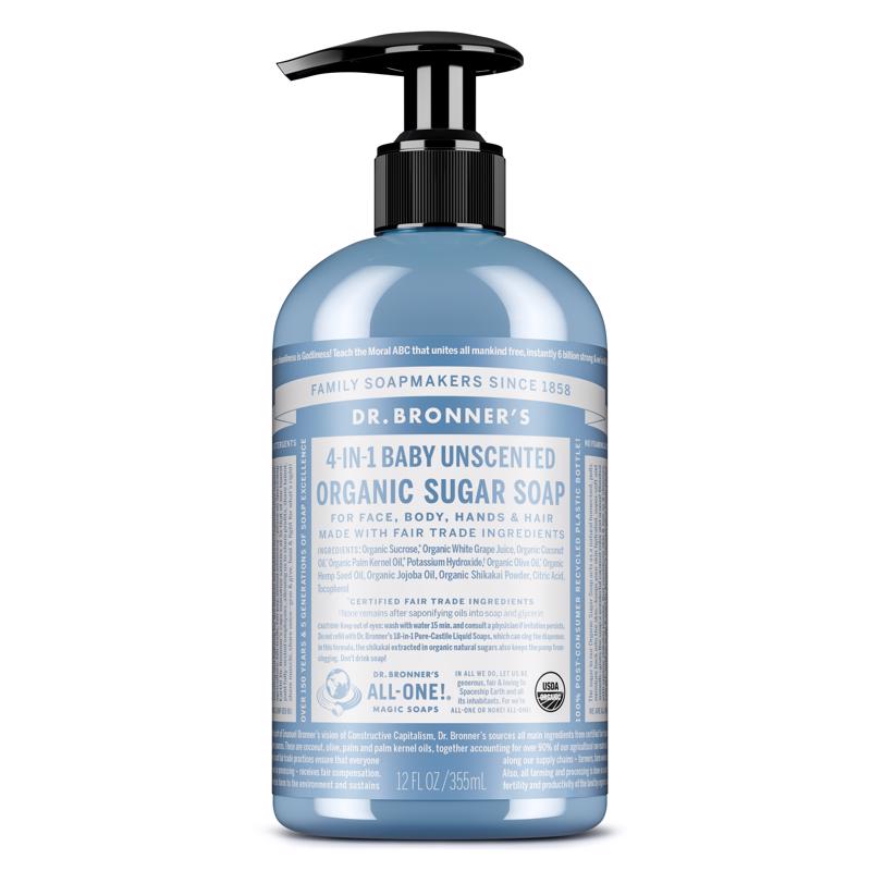 Dr. Bronner's 4-in-1 Baby Organic Baby Unscented Scent Sugar Soap 12 oz