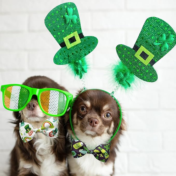 2 Pack St. Patrick Day Cat Collar with Bow Tie,Holiday Kitty Kitten Collar with Bell for Male Female Boys and Girls (I'm Irish)