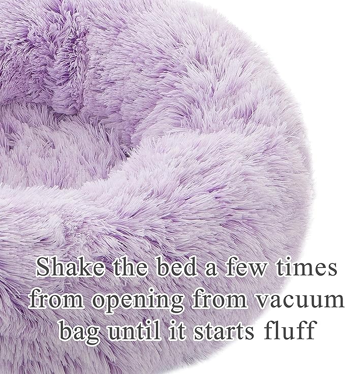 Calming Dog Bed X-Large, Soft Round Cuddler Dog Beds Fluffy Plush Faux Fur Pet Beds, Anit-Anxiety Self-Warming Comfy (32", Purple)
