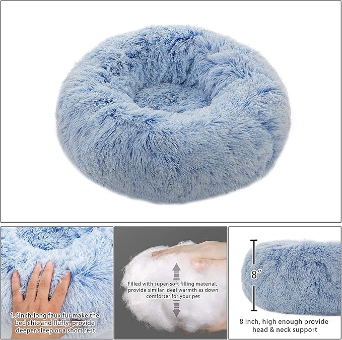 Calming Dog Bed X-Large, Soft Round Cuddler Dog Beds Fluffy Plush Faux Fur Pet Beds, Anit-Anxiety Self-Warming Comfy (32", Deep Blue)