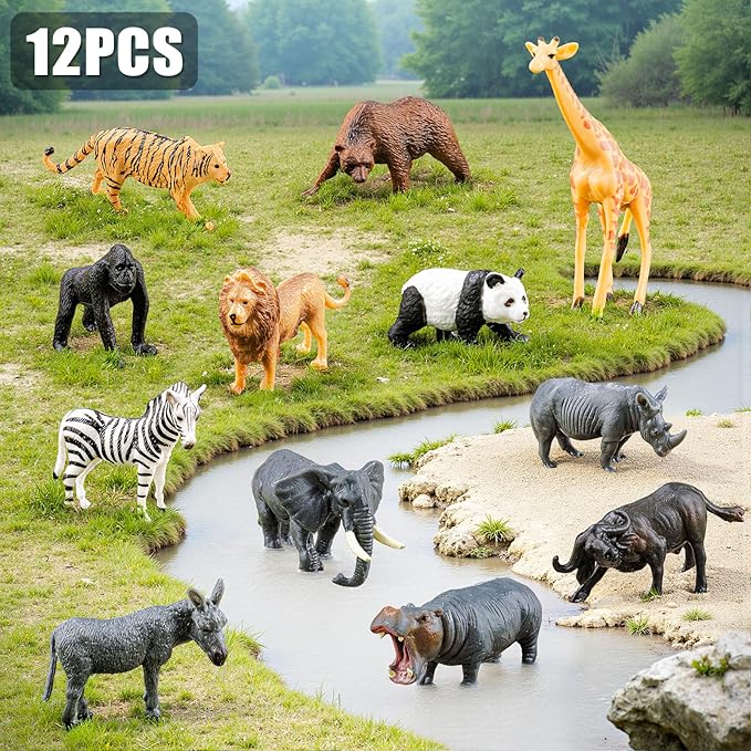 Safari Animals Figures Toys,12PCS Realistic Wild Zoo Animal Figurines Sensory Toys Plastic African Jungle Animals Playset and 108PCS 29.5'' Jungle Jigsaw Puzzles Toy for Kids Toddlers