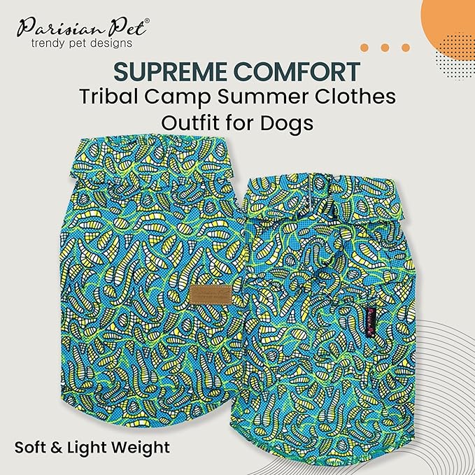 Parisian Pet Tribal Camp Beach Outfit - 100% Cotton Summer Clothes - Stylish Dog Costume - Breathable, Cool, Machine Washable - XS