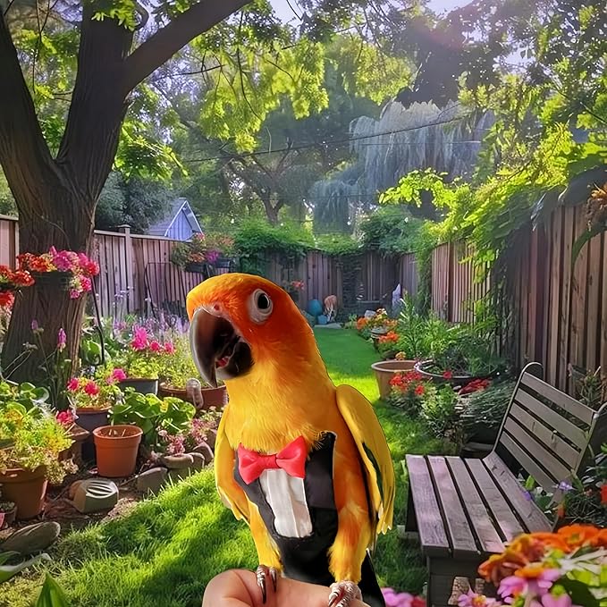 Bird Diapers Bird Harness Tuxedo Flight Suits with 80in Flying Leash Parrot Nappy with Waterproof Inner Layer Urine Wet Suite for Cockatiel Conure Parakeet Macaw Budgie-Black,XL
